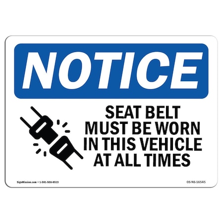 Signmission OSHA Sign, Seat Belts Must Be Worn In This Vehicle, 5in X 3.5in Decal, 5" W, 3.5" H, Landscape OS-NS-D-35-L-16545